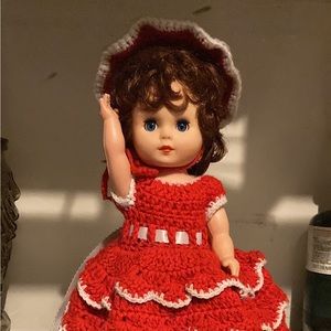 Vintage doll with crochet dress